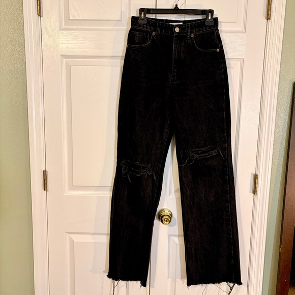 Zara Wide Leg Distressed Black Jeans Women's Size 6 - Picture 1 of 10